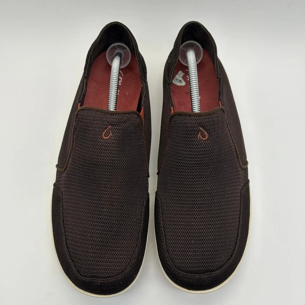 OluKai Nohea Mesh Shoes Mens 12 Brown Slip On Loafer Breathable Drop-In Heel